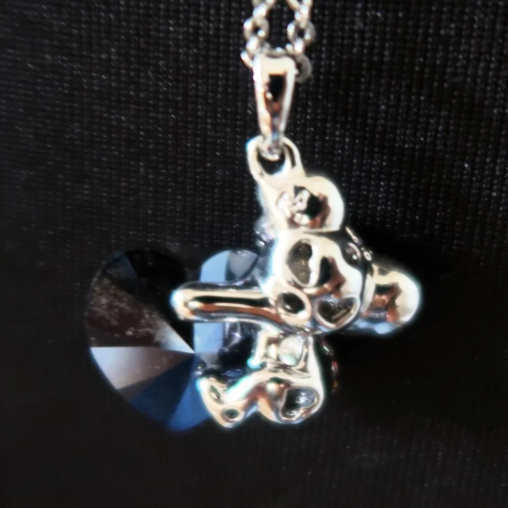 Cute Koala Bear Pendant Necklace Blue Heart Stone Silver Tone Chain 19.5 Inch - Picture 3 of 4